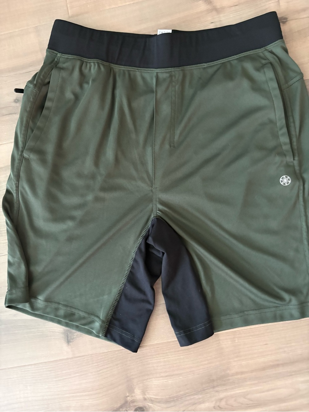 Performance Olive Athletic Shorts with Black Waistband